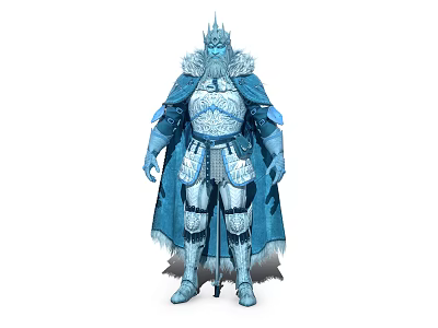 Ice Themed Majestic Game Movie Character In Blue Armor With Fur Cloak And Crown 3d model