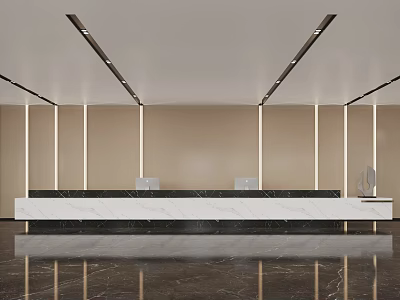 Modern Sales Office Interior Design With Marble Reception Desk And Recessed Lighting 3d model