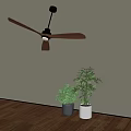 Modern Ceiling Fan Light Fixture With Wooden Floor And Green Plants