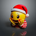Yellow Smiling Emoji Wearing Santa Hat And Red White Striped Clothes With Hands On Cheeks