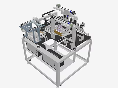 Automated Industrial Equipment With Mechanical Arm Conveyor Belt And Control Panel 3d model