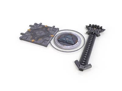 Gray Plastic Model Scene Components With Square Base Round Transparent Part And Long Strip Structure 3d model