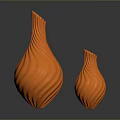 Stylish Two Orange Vases With Wave Texture For Home Decor Accessories