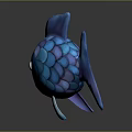 Blue Cartoon Fish Character With Scales Pink Mouth And 3D Model Design