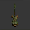 Mythical Creature 3D Model With Green Yellow Mane Scales And Horns Standing Pose