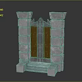 Grand Stone Gate with Gray Stone Pillars Brown Carved Panels and Stone Steps