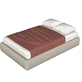 Modern Single Bed With Brown Bedspread Light Gray Pillows And Beige Frame 3d model