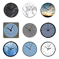 Various Modern Clocks With Marble Texture Round Square Shapes And Blue Gray Colors 3d model