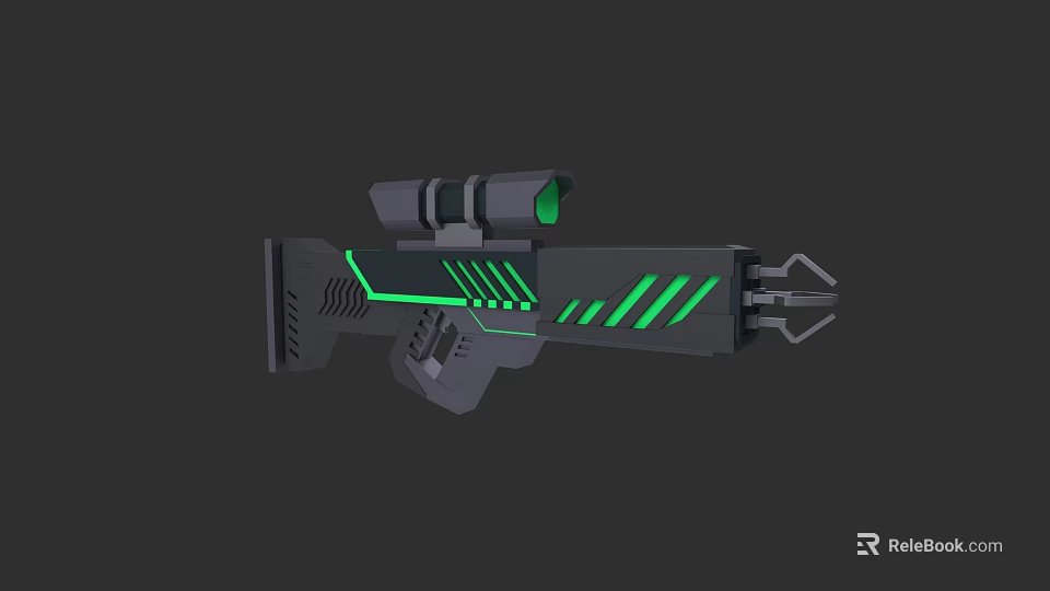 Futuristic Sci Fi Weapon With Green Glowing Stripes And Scope Design 3d model 
