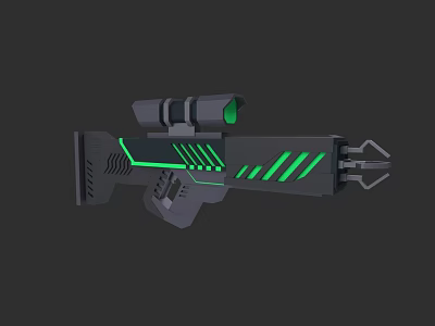 Futuristic Sci Fi Weapon With Green Glowing Stripes And Scope Design 3d model