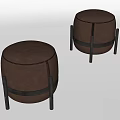 Set of Two Brown Upholstered Ottoman with Black Legs and Decorative Straps