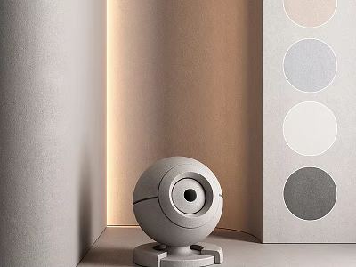 Gray Spherical Component With Hole On Base Stand By Colored Circular Patches 3d model