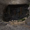 Scenic Cave Interior With Rock Formations Stalactites Stalagmites Ground Stones And Vegetation