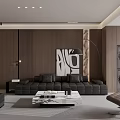 Modern Living and Dining Room Interior With TV Wall Bookshelf And Coffee Table