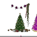 Festive Christmas Trees with Green Purple Pink Blue Decorations and Gift Boxes