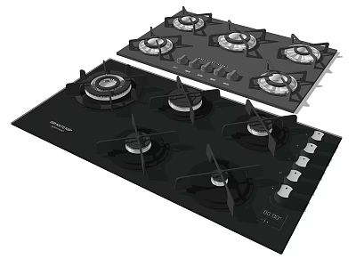 Black Gas Cooktop Panels Kitchen Appliance With Multiple Burners And Control Knobs 3d model