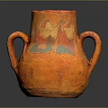 Orange Clay Vase Sculpture With Two Handles And Textured Surface Design