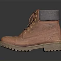 Brown Leather Work Boots With Lace Up Design Thick Soles And Gray Cuffs