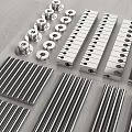Silver Metal Parts Arrangement With Cylindrical Pieces And Long Strips