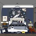 Space Themed Kids Bedroom With Astronaut Rocket Planets Bed And Star Decor