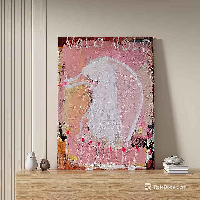 Abstract Pink Painting With Text Art In Interior Wall Decor 3d model