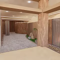 Detached Villa Interior Design With Wooden Structure Courtyard Stone Flooring And Green Plants