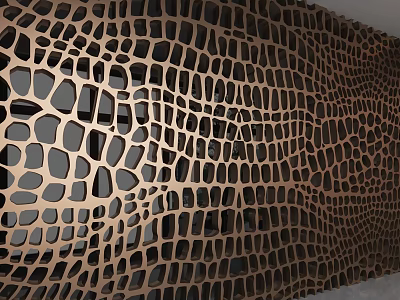 Modern Brown Wooden Background Wall With Hollow out Geometric Pattern Design 3d model