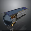 Satellite Equipment With Solar Panel Array Transparent Lens And Metallic Gold Structure 3d model