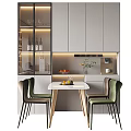 Modern Dining Table Set With Green Chairs Cabinet Fruit And Plant Decor