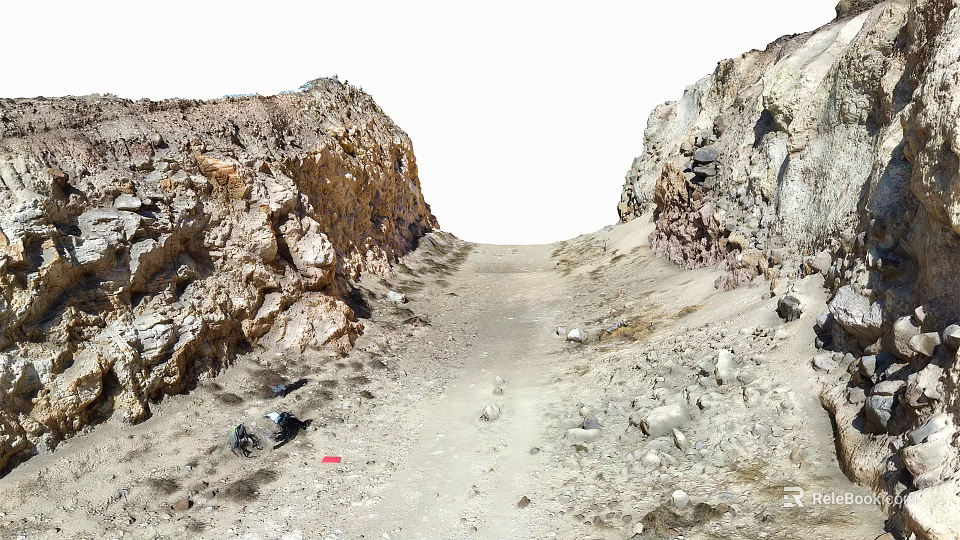 Natural Rocky Canyon Landscape With Stony Dirt Path And Steep Cliff Walls 3d model 