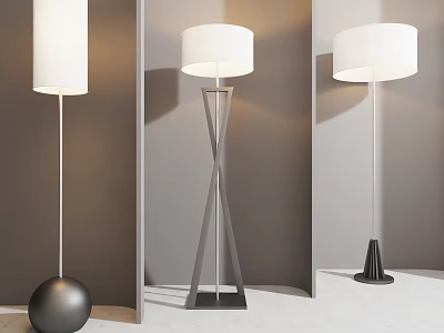 Modern Floor Lamps For Interior Decor With White Shades And Metal Stands 3d model