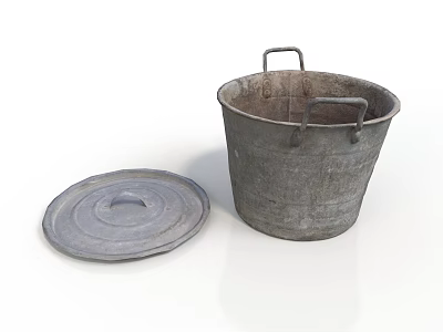 Durable Metal Bucket With Two Handles And Matching Lid For Daily Household Use 3d model