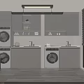 Modern Laundry Room With Built In Washing Machines White Cabinets And Ceiling Lighting