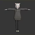 Young Woman With Cat Ears In Gray Hoodie Standing Arms Outstretched