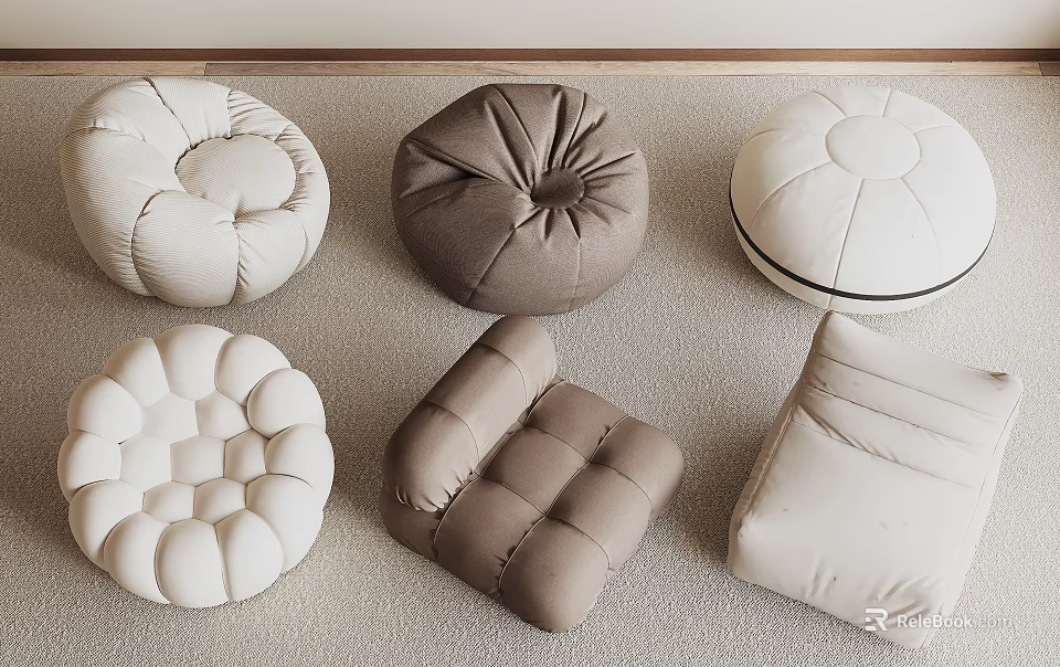 Various Cozy Bean Bag Chairs With White Brown Colors And Stylish Designs 3d model 