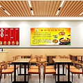 Bright Restaurant Interior With Wooden Ceiling Tables Chairs And Menu Boards