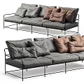 Modern Multi seat Gray Upholstered Sofa with Metal Frame and Throw Pillows 3d model