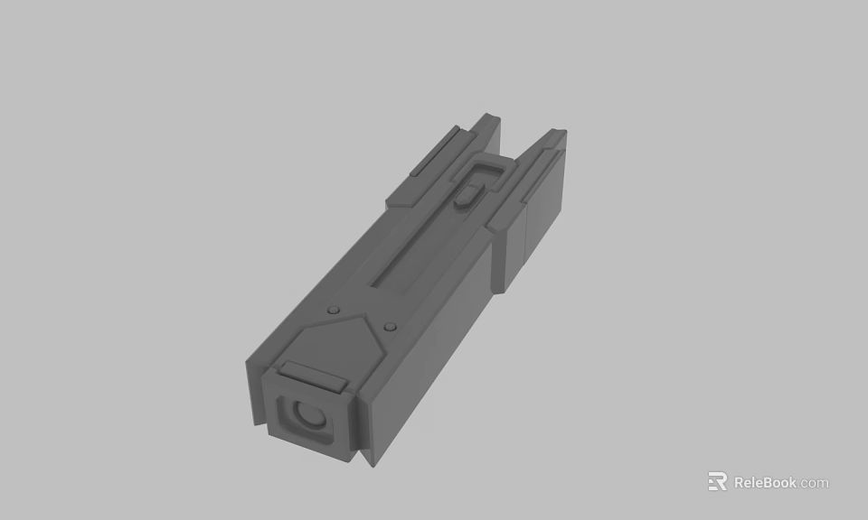 Gray Long Rectangular Mechanical Component With Protrusions And Holes Structure 3d model