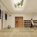 Spacious Yoga Studio Interior With Hanging Hammocks Yoga Mats And Wooden Floor