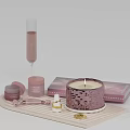 Pink Perfume Cosmetics On Tray Featuring Laser Cut Candle Jar Roller Tools And Lavande Box