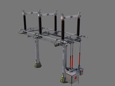 Industrial Equipment With Metal Frame Post Insulators Red Operating Rods And Control Box 3d model
