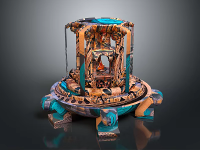 Detailed Garden Ornament With Multilayer Design And Blue Brown Decorative Elements 3d model