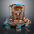 Detailed Garden Ornament With Multilayer Design And Blue Brown Decorative Elements