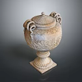 Vintage Carved Floral Vase With Lid Two Handles And Square Base Design