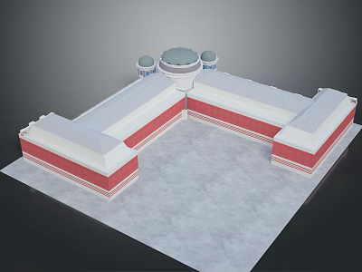 Red And White Architectural Building Model With Dome Roof And Rectangular Structure 3d model