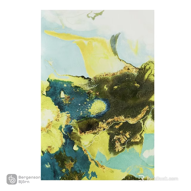 Colorful Abstract Art Picture Frame With Blue Yellow Green Gold Fluid Design 3d model 