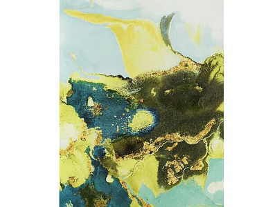 Colorful Abstract Art Picture Frame With Blue Yellow Green Gold Fluid Design 3d model