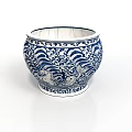 Traditional Chinese Blue and White Porcelain Jar With Intricate Sea Wave Patterns