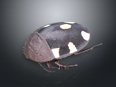 Black beetle with distinct white spots on its back and dark exoskeleton 3d model