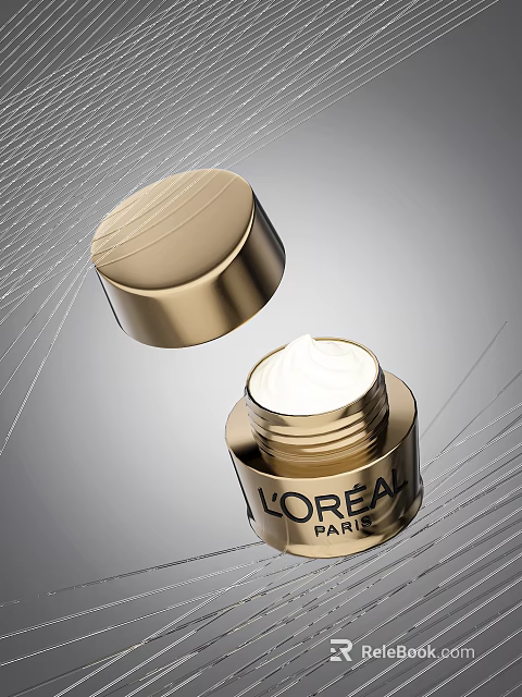 L'Oreal Paris Luxury Face Cream In Open Golden Jar With White Cream 3d model 